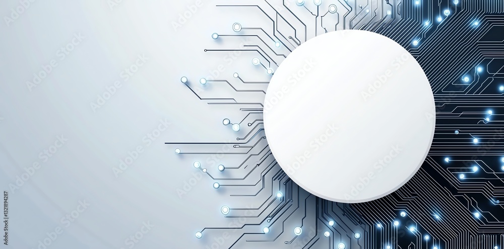 Poster abstract technology background featuring a circular space surrounded by intricate circuit patterns a