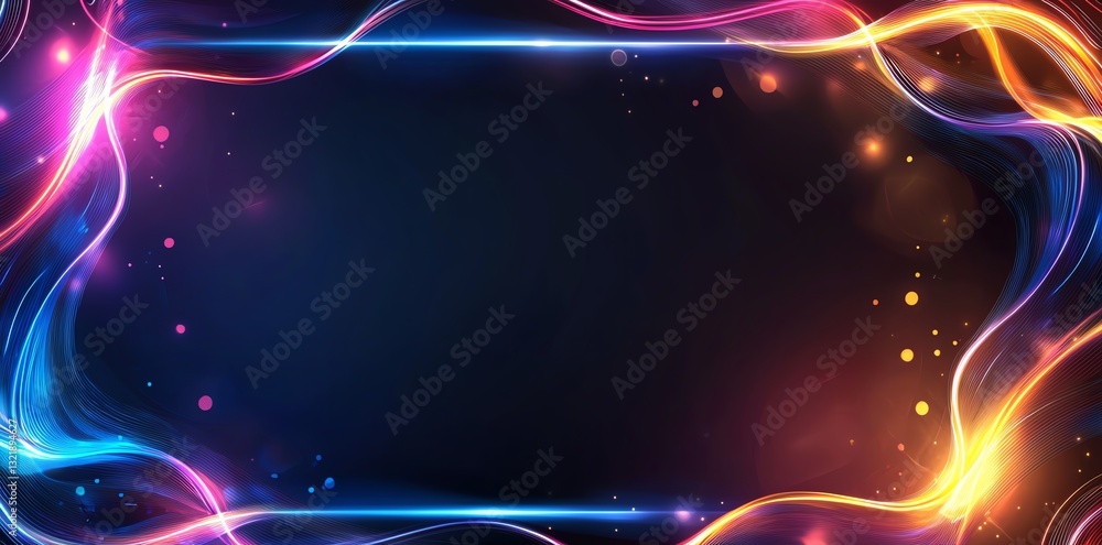 Poster a vibrant and colorful digital frame featuring glowing lines and sparkles. this abstract design can 