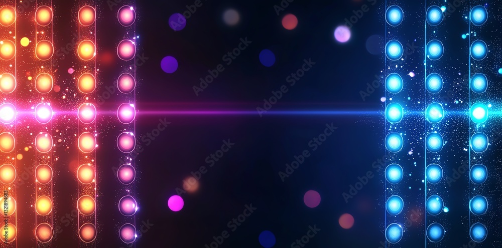 Poster a vibrant display of colorful lights creating a dynamic visual effect. perfect for backgrounds, digi