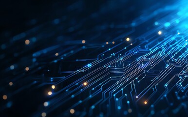 Futuristic blue circuitry lines create a visually striking digital landscape, illustrating the essence of modern technology and innovation in a high-tech environment.