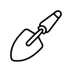 Garden trowel, minimalistic design, black outline, white background, copy space