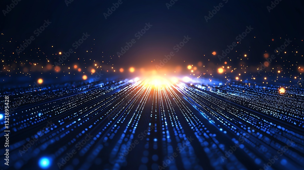 Aufkleber a futuristic digital landscape featuring vibrant light beams and data streams, symbolizing advanced 