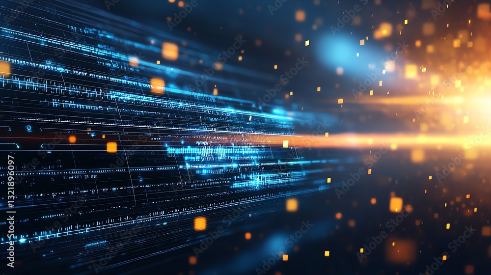 Poster abstract motion blur with glowing lights and data streams, illustrating the concept of speed and inn