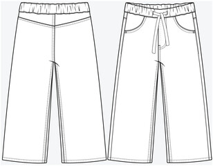 WIDE LEG DENIM JEANS TROUSER WITH DRAWSTRING DETAIL DESIGNED FOR KID GIRLS TWEEN GIRLS AND TODDLER GIRLS IN VECTOR FILE