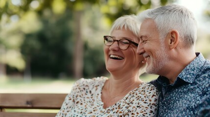 Elderly friends sharing a moment of laughter on a sunny park bench