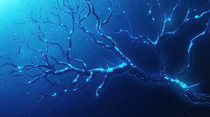 Intricate neural network glowing with ethereal blue light