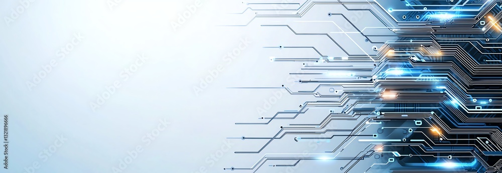Poster abstract technological background featuring intricate circuit patterns and glowing elements. ideal f
