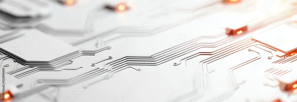 Poster close-up view of an intricate circuit board design, showcasing fine details and glowing elements. id