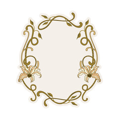 Elegant Decorative Lilies Contemporary Art Nouveau Frame Boho Border Bohemian Flowers Folk Flower Vintage Banner Backgrounds