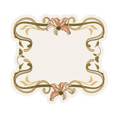 Elegant Decorative Lilies Contemporary Art Nouveau Frame Boho Border Bohemian Flowers Folk Flower Vintage Banner Backgrounds
