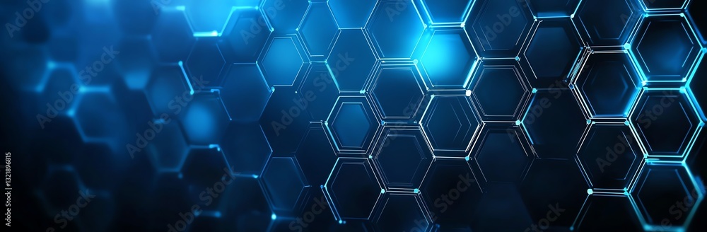 Poster futuristic hexagonal pattern glowing in blue. ideal for backgrounds, digital projects, and tech-insp