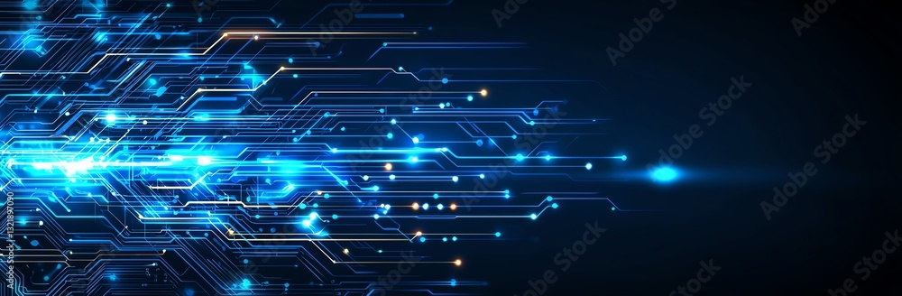 Aufkleber a vibrant abstract image showcasing glowing blue lights with intricate circuitry patterns, illustrat
