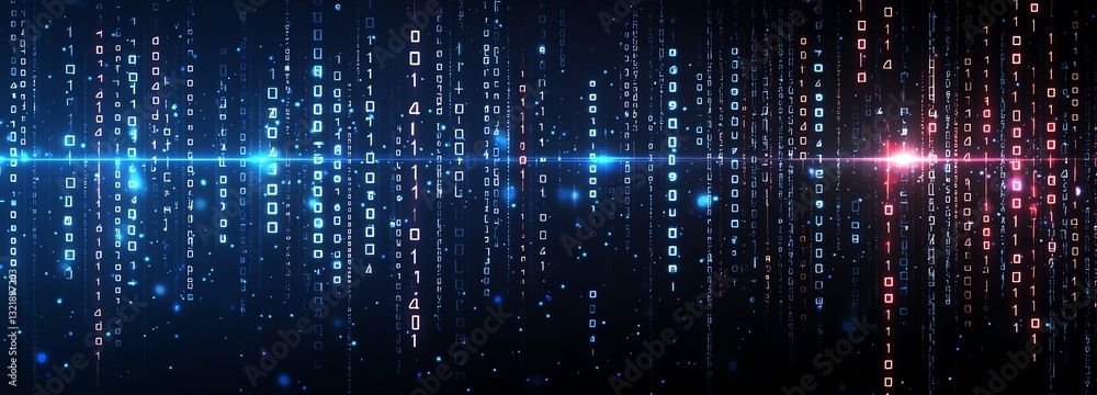 Aufkleber a captivating digital landscape filled with vibrant binary code streams flowing in various colors. t
