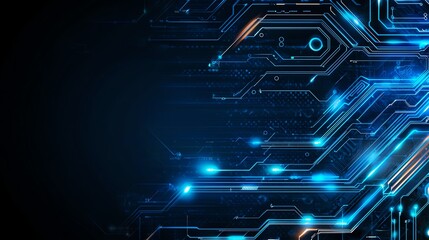 A vibrant high-tech background featuring intricate circuits and glowing blue lines. Perfect for illustrating concepts of innovation, electronics, and advanced technology.