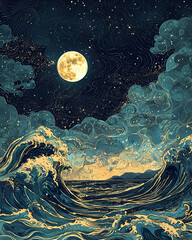 moon and sea
