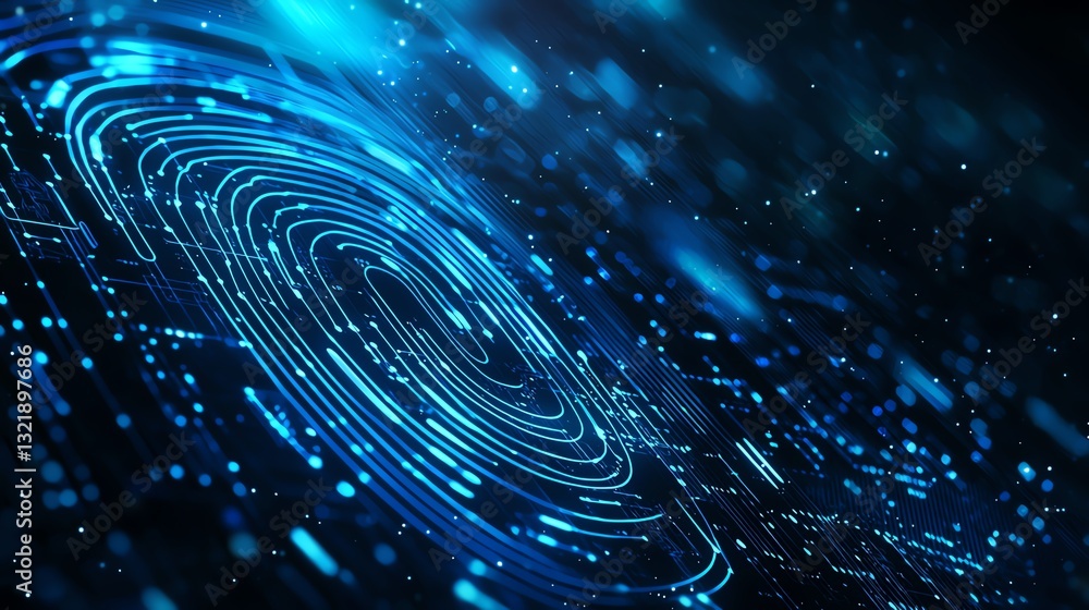 Poster a mesmerizing abstract representation of digital circles and particles in blue tones, conveying the 