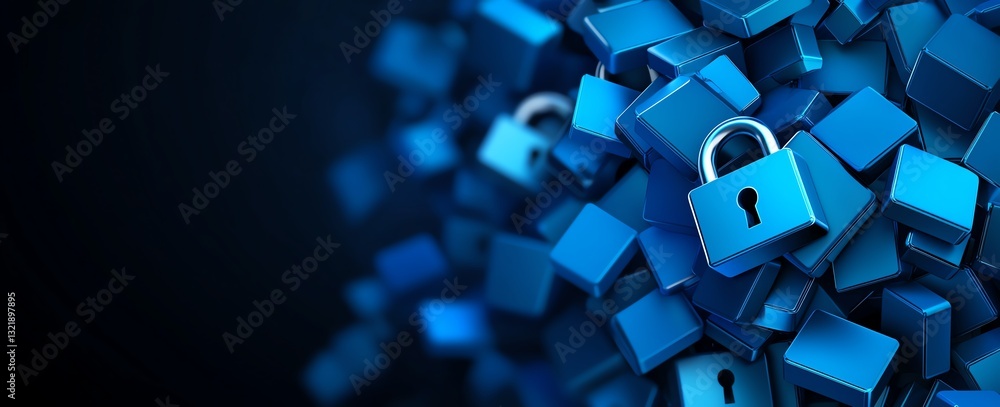 Aufkleber a close-up view of blue digital locks and cubes, representing cybersecurity and data protection. thi
