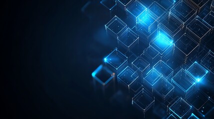 Obraz premium An abstract digital background featuring illuminated cubes in a dark setting, creating a futuristic and technological atmosphere, perfect for innovation and digital themes.