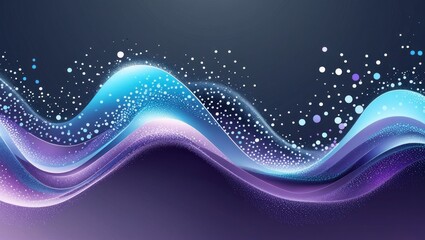 Abstract wavy lines, glowing particles, dark background