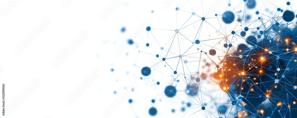 Poster an abstract representation of interconnected nodes and networks, depicting the digital transformatio