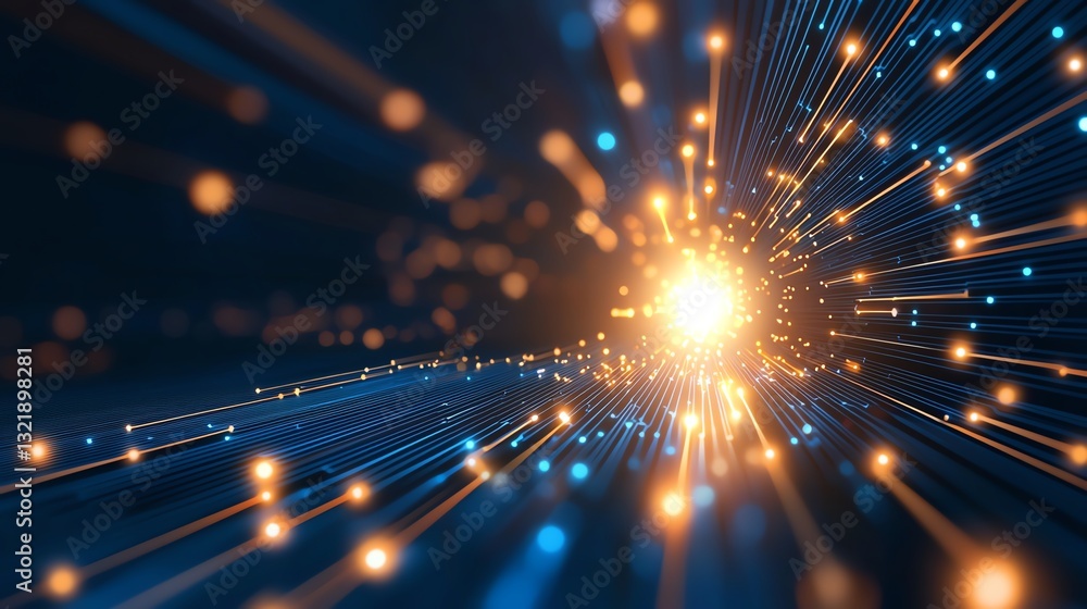 Poster a vibrant abstract representation of dynamic energy, showcasing glowing particles and light beams co