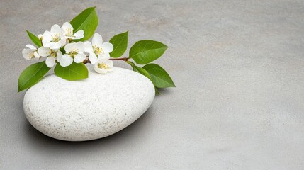 White Blossoms on Gray Textured Stone A Serene Still Life