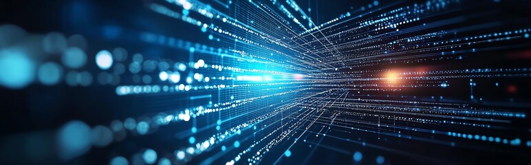 A stunning abstract representation of digital connections with vibrant blue and orange lights, symbolizing data flow and innovation in technology