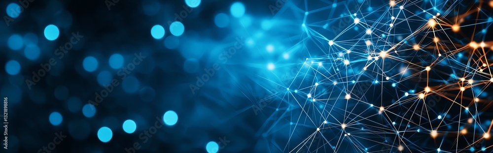 Poster abstract network connection with glowing nodes and lines, representing the digital landscape. ideal 