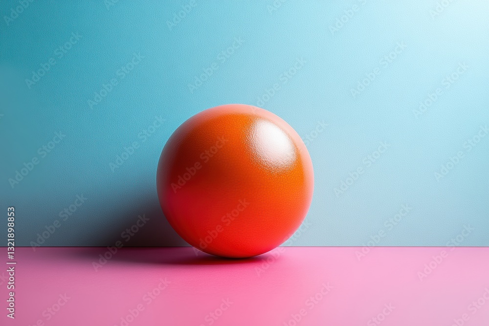 Fototapete A vibrant orange sphere sits on a contrasting pink and blue background, creating a dynamic composition that evokes creativity and playful simplicity.