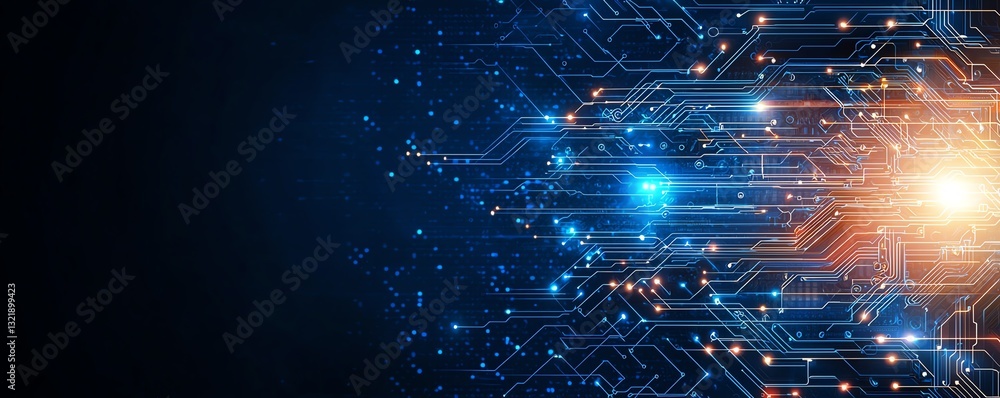 Poster a vibrant abstract representation of technology, showcasing intricate circuits and glowing data stre