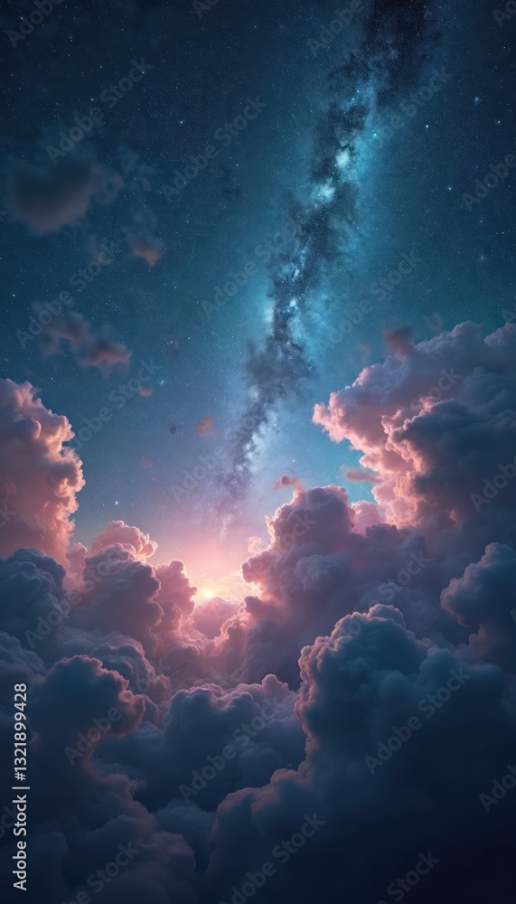 Aufkleber Night sky with stars, galaxy in outer space with clouds. Abstract background with glowing nebulae, blue, purple colors. Dark celestial fantasy scene evokes mood of cosmos exploration.