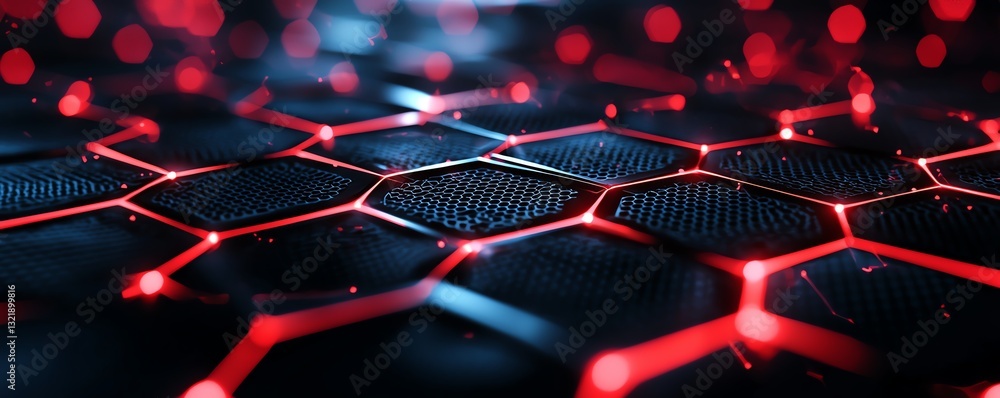 Aufkleber a close-up view of a futuristic hexagonal surface featuring glowing red accents against a dark backg