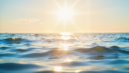 Obraz premium Serene ocean waves under warm sunlight, finding inner peace, Stress Awareness Day