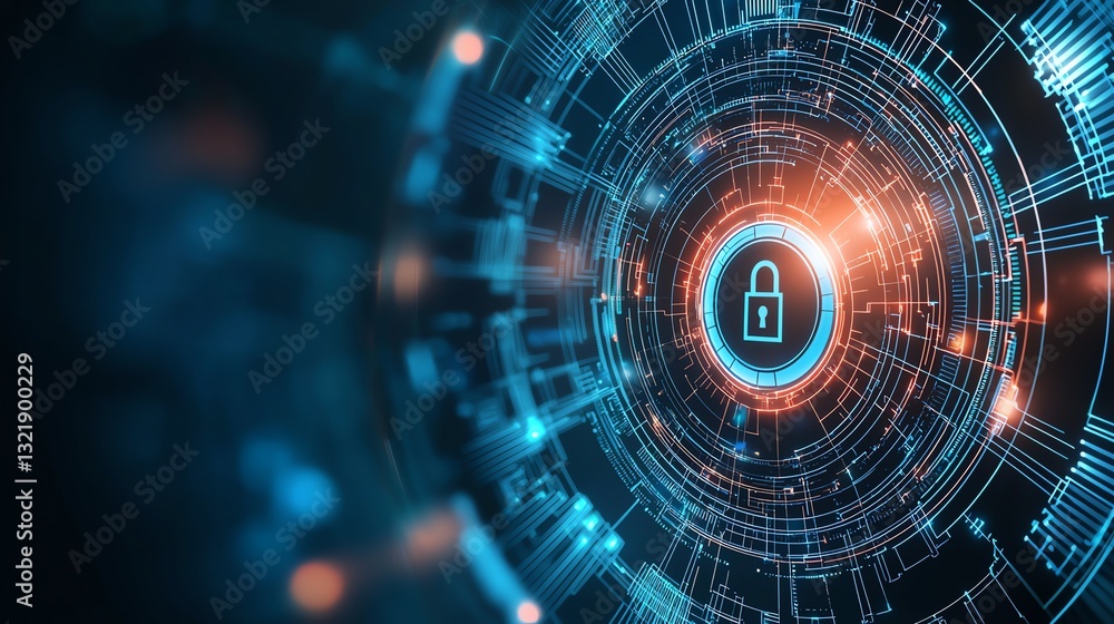 Aufkleber a futuristic digital lock symbol surrounded by glowing circuitry. this image represents cybersecurit