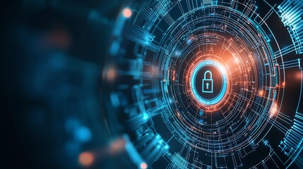 Fototapeta premium A futuristic digital lock symbol surrounded by glowing circuitry. This image represents cybersecurity, data protection, and the importance of secure digital environments.
