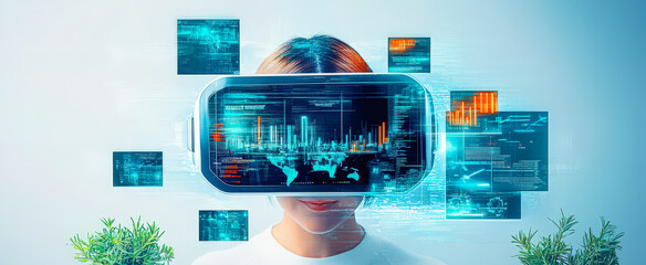 Virtual reality enhances learning through immersive digital experiences and data visualization in a futuristic setting