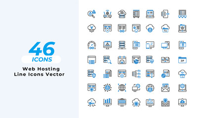Web Hosting Line Icons Set Layout Vector Template. Vector illustration in line style of icons	
