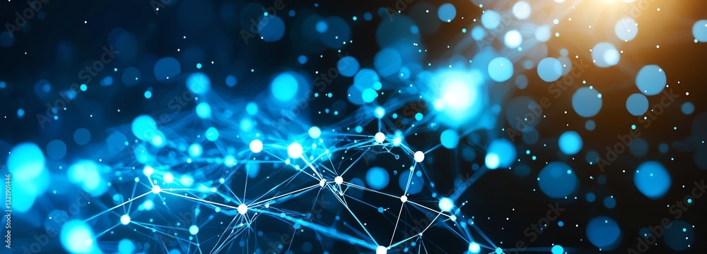 Poster a stunning visual representation of interconnected lines and glowing dots, depicting the concept of 