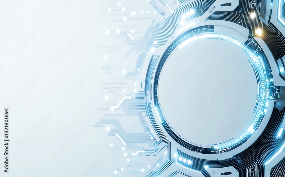 Poster futuristic design showcasing a circular interface surrounded by digital elements. ideal for concepts