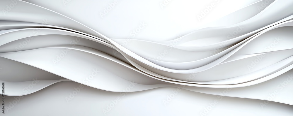 Poster an abstract background featuring smooth, flowing white waves. this minimalist design evokes a sense 
