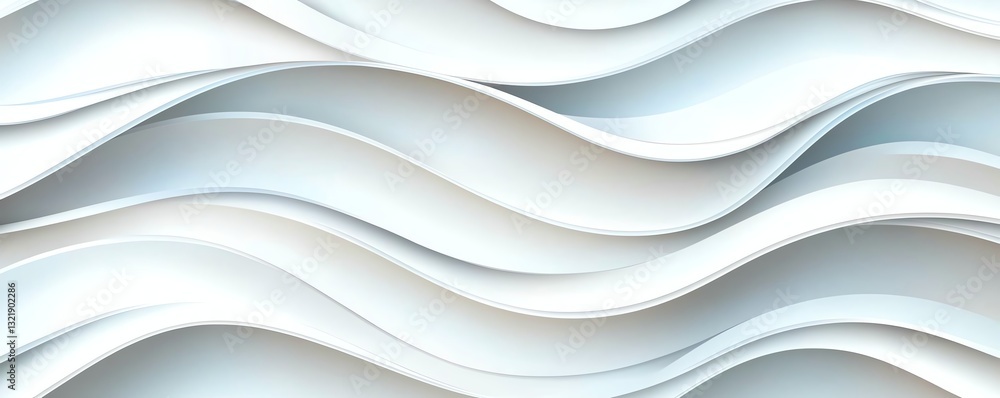 Poster this abstract background features flowing, wavy lines in soft white tones, creating a serene and mod