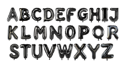 Black Inflated Balloon Alphabet Letters on White Background