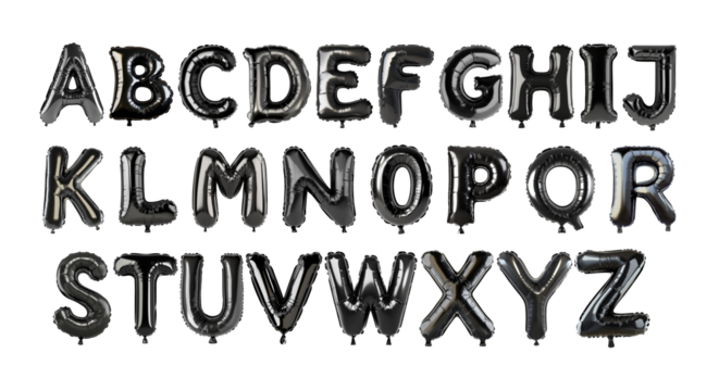 Black Inflated Balloon Alphabet Letters on White Background