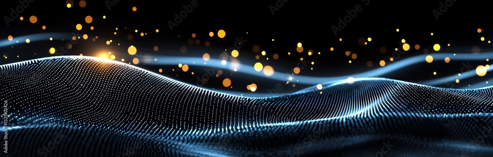 Poster a captivating abstract representation of digital waves with glowing particles, creating a sense of d