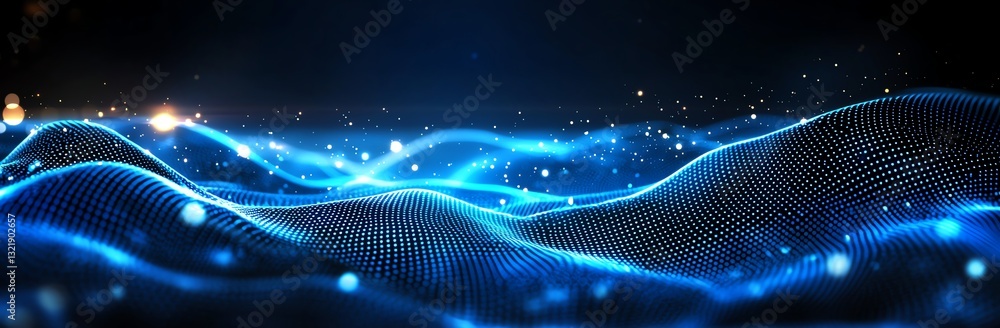 Poster captivating abstract background featuring luminous blue waves and glowing particles. ideal for desig