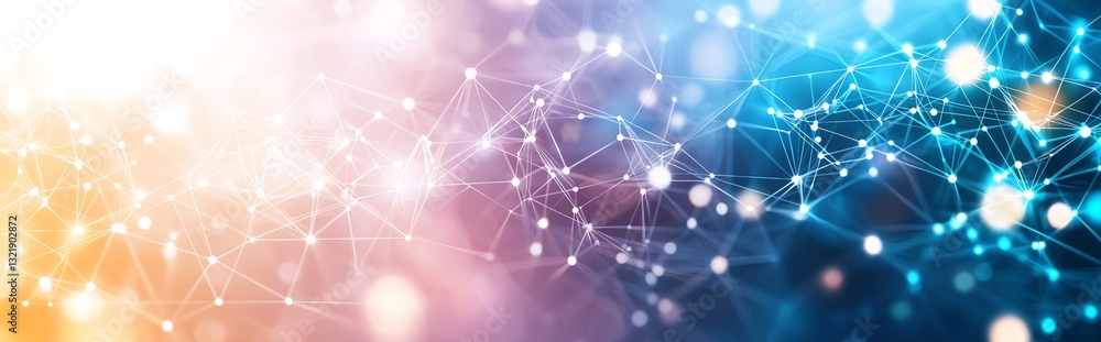 Poster an abstract representation of digital connectivity, showcasing vibrant colors and intricate network 