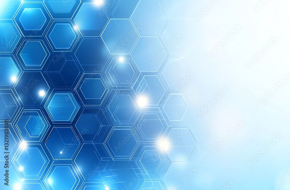 Poster a vibrant abstract background featuring hexagonal patterns in shades of blue, illuminated with soft 