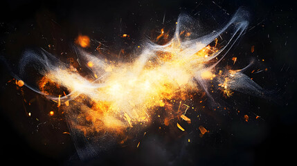 Fiery Explosion With Bright Orange Sparks And White Particles Against A Dark Background Graphic Design Element
