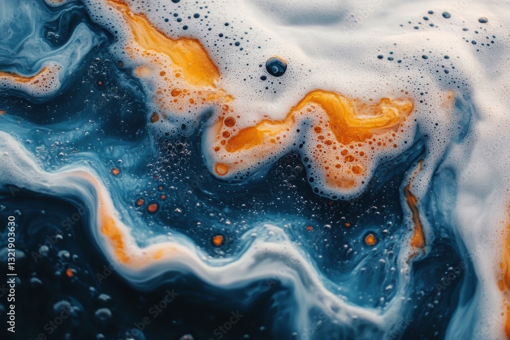 Poster an abstract composition featuring vibrant swirls of orange and blue hues, showcasing fascinating tex