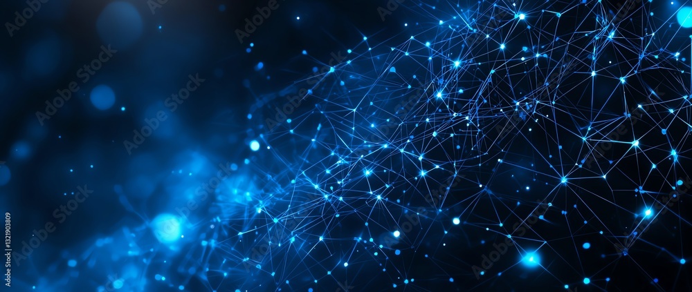 Poster a captivating abstract representation of interconnected blue lines and glowing nodes, illustrating f